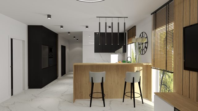 Meble na wymiar - spełnianie marzeń z najlepszymi materiałami .Twoja wymarzona kuchnia. Zdjęcie przedstawia elegancką i nowoczesną kuchnię z wysokiej jakości sprzętami i elementami wyposażenia