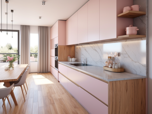 Różowa kuchnia z otwartą przestrzenią: odważny i stylowy wybór