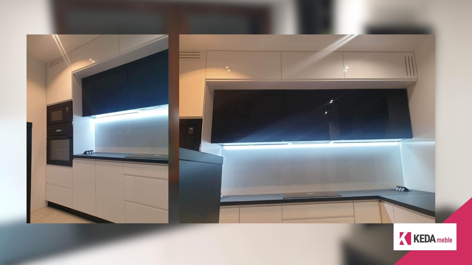 Kuchnia jest sercem domu, miejscem, gdzie rodzinne tradycje łączą się z nowoczesnym designem. W naszej ofercie znajdziesz rozwiązania, które harmonijnie łączą elegancję z funkcjonalnością, tworząc przestrzeń idealną dla każdej rodziny. Szczególnie polecamy biało-czarne kuchnie, które stanowią szczyt elegancji i są praktycznym wyborem dla każdego, kto ceni sobie styl i funkcjonalność w jednym. Elegancja w Kolorach: Biało-Czarne Kuchnie Kombinacja bieli i czerni w kuchni to ponadczasowy wybór, który nigdy nie wychodzi z mody. Białe powierzchnie odbijają światło, sprawiając, że kuchnia wydaje się większa i jaśniejsza. Czarne akcenty dodają z kolei głębi i charakteru, tworząc wyrafinowany kontrast. Duża Przestrzeń Robocza – Klucz do Funkcjonalności Przestronny blat roboczy to podstawa każdej dobrze zaprojektowanej kuchni. Pozwala na swobodną pracę i przygotowywanie posiłków bez zbędnego chaosu. W naszych projektach kładziemy duży nacisk na ergonomiczne rozmieszczenie elementów, aby każda czynność kuchenna była przyjemnością. Listwa LED – Rewolucja w Oświetleniu Kuchennym Odpowiednie oświetlenie to kluczowy element każdej kuchni. Nasze listwy LED nie tylko efektownie prezentują się w przestrzeni, ale także zapewniają doskonałe oświetlenie robocze, które jest niezbędne podczas przygotowywania posiłków. To praktyczne i energooszczędne rozwiązanie, które dodatkowo podkreśla nowoczesny charakter kuchni. Otwarte Półki – Praktyczne i Dekoracyjne Rozwiązanie Otwarte półki w słupku kuchennym to idealne miejsce na przechowywanie butelek wina, oliwy, czy ulubionych kubków do kawy. Dzięki temu Twoje ulubione przedmioty będą zawsze pod ręką, a jednocześnie staną się częścią dekoracji kuchni. Kuchnie na Wymiar – Twój Indywidualny Projekt Dołącz do grona zadowolonych klientów, zamawiając kuchnię na wymiar. Nasze projekty są w pełni dostosowane do potrzeb i oczekiwań każdego klienta. Tworzymy kuchnie, które są nie tylko piękne, ale przede wszystkim praktyczne i funkcjonalne. Podsumowanie Nasze biało-czarne kuchnie to idealne połączenie elegancji i funkcjonalności. Jeśli marzysz o kuchni, która będzie nie tylko piękna, ale także praktyczna i wygodna, zapraszamy do kontaktu. Zrealizujemy dla Ciebie projekt, który spełni wszystkie Twoje oczekiwania.