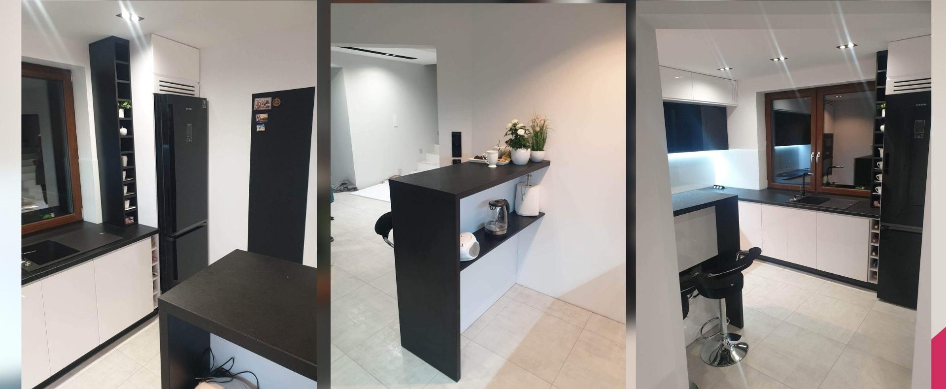 Kuchnia jest sercem domu, miejscem, gdzie rodzinne tradycje łączą się z nowoczesnym designem. W naszej ofercie znajdziesz rozwiązania, które harmonijnie łączą elegancję z funkcjonalnością, tworząc przestrzeń idealną dla każdej rodziny. Szczególnie polecamy biało-czarne kuchnie, które stanowią szczyt elegancji i są praktycznym wyborem dla każdego, kto ceni sobie styl i funkcjonalność w jednym. Elegancja w Kolorach: Biało-Czarne Kuchnie Kombinacja bieli i czerni w kuchni to ponadczasowy wybór, który nigdy nie wychodzi z mody. Białe powierzchnie odbijają światło, sprawiając, że kuchnia wydaje się większa i jaśniejsza. Czarne akcenty dodają z kolei głębi i charakteru, tworząc wyrafinowany kontrast. Duża Przestrzeń Robocza – Klucz do Funkcjonalności Przestronny blat roboczy to podstawa każdej dobrze zaprojektowanej kuchni. Pozwala na swobodną pracę i przygotowywanie posiłków bez zbędnego chaosu. W naszych projektach kładziemy duży nacisk na ergonomiczne rozmieszczenie elementów, aby każda czynność kuchenna była przyjemnością. Listwa LED – Rewolucja w Oświetleniu Kuchennym Odpowiednie oświetlenie to kluczowy element każdej kuchni. Nasze listwy LED nie tylko efektownie prezentują się w przestrzeni, ale także zapewniają doskonałe oświetlenie robocze, które jest niezbędne podczas przygotowywania posiłków. To praktyczne i energooszczędne rozwiązanie, które dodatkowo podkreśla nowoczesny charakter kuchni. Otwarte Półki – Praktyczne i Dekoracyjne Rozwiązanie Otwarte półki w słupku kuchennym to idealne miejsce na przechowywanie butelek wina, oliwy, czy ulubionych kubków do kawy. Dzięki temu Twoje ulubione przedmioty będą zawsze pod ręką, a jednocześnie staną się częścią dekoracji kuchni. Kuchnie na Wymiar – Twój Indywidualny Projekt Dołącz do grona zadowolonych klientów, zamawiając kuchnię na wymiar. Nasze projekty są w pełni dostosowane do potrzeb i oczekiwań każdego klienta. Tworzymy kuchnie, które są nie tylko piękne, ale przede wszystkim praktyczne i funkcjonalne. Podsumowanie Nasze biało-czarne kuchnie to idealne połączenie elegancji i funkcjonalności. Jeśli marzysz o kuchni, która będzie nie tylko piękna, ale także praktyczna i wygodna, zapraszamy do kontaktu. Zrealizujemy dla Ciebie projekt, który spełni wszystkie Twoje oczekiwania.