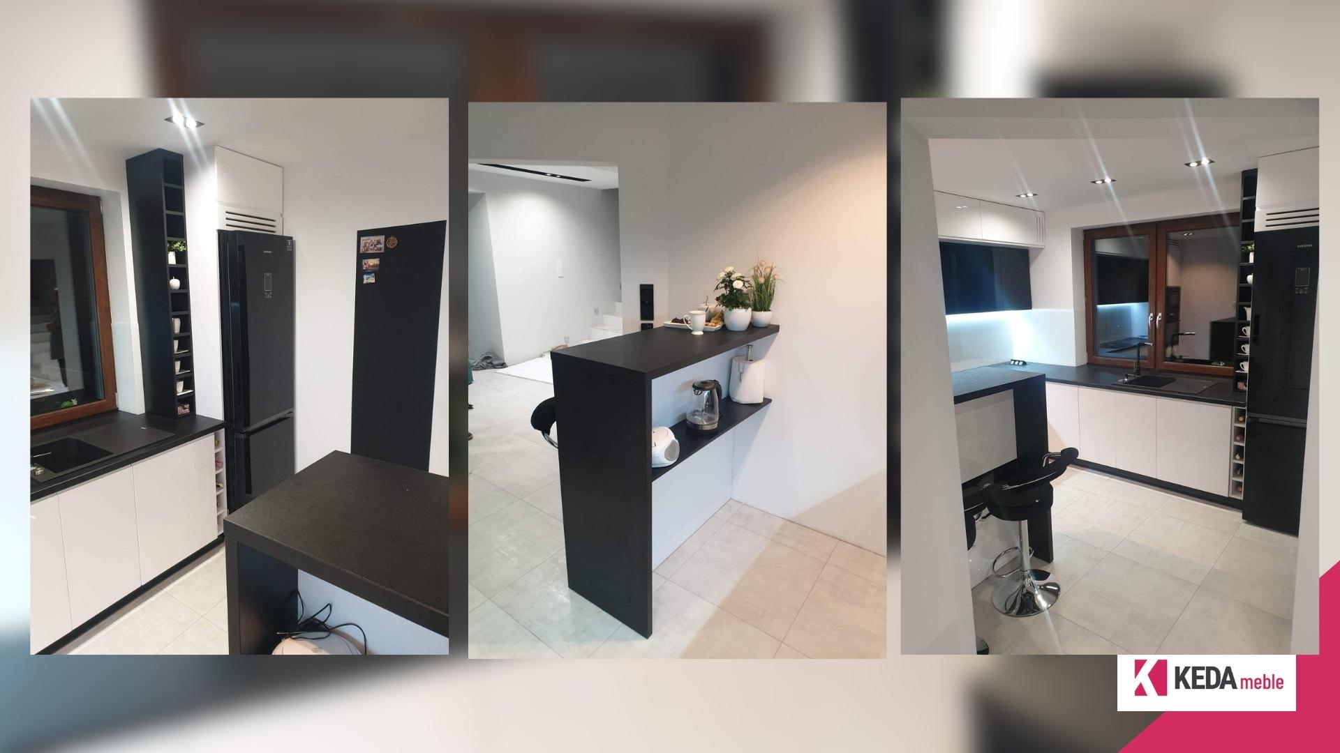 Kuchnia jest sercem domu, miejscem, gdzie rodzinne tradycje łączą się z nowoczesnym designem. W naszej ofercie znajdziesz rozwiązania, które harmonijnie łączą elegancję z funkcjonalnością, tworząc przestrzeń idealną dla każdej rodziny. Szczególnie polecamy biało-czarne kuchnie, które stanowią szczyt elegancji i są praktycznym wyborem dla każdego, kto ceni sobie styl i funkcjonalność w jednym. Elegancja w Kolorach: Biało-Czarne Kuchnie Kombinacja bieli i czerni w kuchni to ponadczasowy wybór, który nigdy nie wychodzi z mody. Białe powierzchnie odbijają światło, sprawiając, że kuchnia wydaje się większa i jaśniejsza. Czarne akcenty dodają z kolei głębi i charakteru, tworząc wyrafinowany kontrast. Duża Przestrzeń Robocza – Klucz do Funkcjonalności Przestronny blat roboczy to podstawa każdej dobrze zaprojektowanej kuchni. Pozwala na swobodną pracę i przygotowywanie posiłków bez zbędnego chaosu. W naszych projektach kładziemy duży nacisk na ergonomiczne rozmieszczenie elementów, aby każda czynność kuchenna była przyjemnością. Listwa LED – Rewolucja w Oświetleniu Kuchennym Odpowiednie oświetlenie to kluczowy element każdej kuchni. Nasze listwy LED nie tylko efektownie prezentują się w przestrzeni, ale także zapewniają doskonałe oświetlenie robocze, które jest niezbędne podczas przygotowywania posiłków. To praktyczne i energooszczędne rozwiązanie, które dodatkowo podkreśla nowoczesny charakter kuchni. Otwarte Półki – Praktyczne i Dekoracyjne Rozwiązanie Otwarte półki w słupku kuchennym to idealne miejsce na przechowywanie butelek wina, oliwy, czy ulubionych kubków do kawy. Dzięki temu Twoje ulubione przedmioty będą zawsze pod ręką, a jednocześnie staną się częścią dekoracji kuchni. Kuchnie na Wymiar – Twój Indywidualny Projekt Dołącz do grona zadowolonych klientów, zamawiając kuchnię na wymiar. Nasze projekty są w pełni dostosowane do potrzeb i oczekiwań każdego klienta. Tworzymy kuchnie, które są nie tylko piękne, ale przede wszystkim praktyczne i funkcjonalne. Podsumowanie Nasze biało-czarne kuchnie to idealne połączenie elegancji i funkcjonalności. Jeśli marzysz o kuchni, która będzie nie tylko piękna, ale także praktyczna i wygodna, zapraszamy do kontaktu. Zrealizujemy dla Ciebie projekt, który spełni wszystkie Twoje oczekiwania.